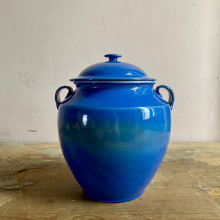 Antique French Blue Glazed Martres-Tolosane Confit Pot With Lid