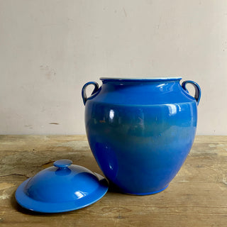 Antique French Blue Glazed Martres-Tolosane Confit Pot With Lid