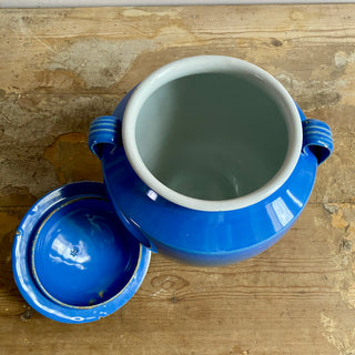 Antique French Blue Glazed Martres-Tolosane Confit Pot With Lid