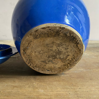 Antique French Blue Glazed Martres-Tolosane Confit Pot With Lid