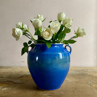 Antique French Blue Glazed Martres-Tolosane Confit Pot With Lid