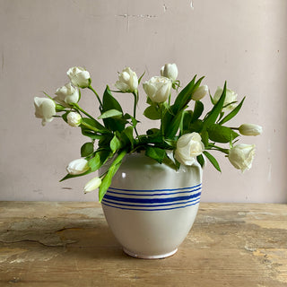 Antique French White & Blue Glazed Martres-Tolosane Confit Pot