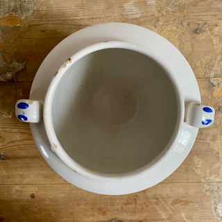 Antique French White & Blue Glazed Martres-Tolosane Confit Pot