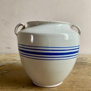 Antique French White & Blue Glazed Martres-Tolosane Confit Pot