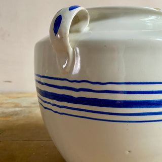 Antique French White & Blue Glazed Martres-Tolosane Confit Pot