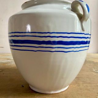 Antique French White & Blue Glazed Martres-Tolosane Confit Pot