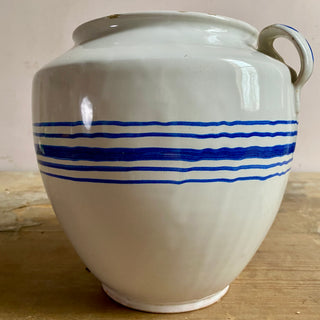 Antique French White & Blue Glazed Martres-Tolosane Confit Pot