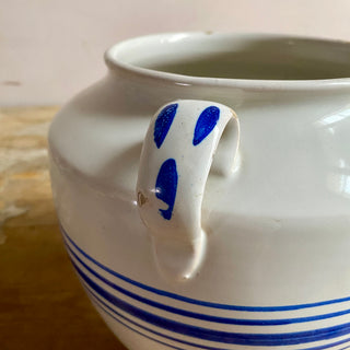Antique French White & Blue Glazed Martres-Tolosane Confit Pot