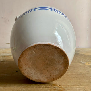 Antique French White & Blue Glazed Martres-Tolosane Confit Pot
