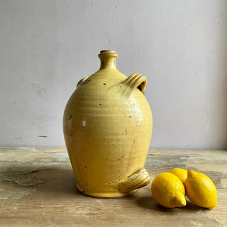 Antique French Four Handled Yellow Conscience Jar