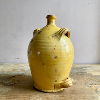 Antique French Four Handled Yellow Conscience Jar