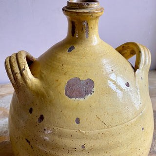 Antique French Four Handled Yellow Conscience Jar