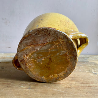 Antique French Four Handled Yellow Conscience Jar