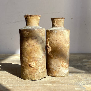 Pair of 19th Century French Primitive Handmade Stoneware Bottles