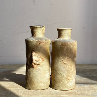 Pair of 19th Century French Primitive Handmade Stoneware Bottles