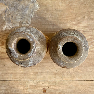 Pair of 19th Century French Primitive Handmade Stoneware Bottles