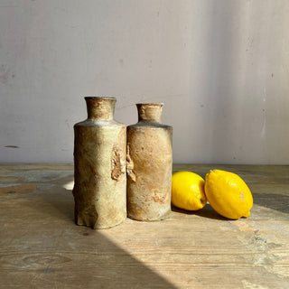 Pair of 19th Century French Primitive Handmade Stoneware Bottles