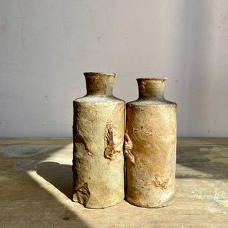 Pair of 19th Century French Primitive Handmade Stoneware Bottles