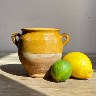 Antique Yellow Glazed Confit Pot - Rare Very Small Size