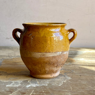 Antique Yellow Glazed Confit Pot - Rare Very Small Size