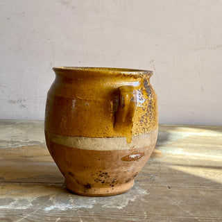 Antique Yellow Glazed Confit Pot - Rare Very Small Size