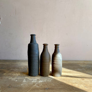 Trio of 19th Century French Primitive Handmade Stoneware Bottles