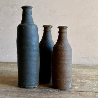 Trio of 19th Century French Primitive Handmade Stoneware Bottles