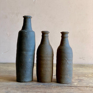 Trio of 19th Century French Primitive Handmade Stoneware Bottles