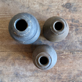 Trio of 19th Century French Primitive Handmade Stoneware Bottles