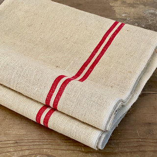 Pair of Large Vintage French Hessian Tea Towels - New Old Stock
