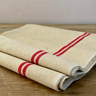 Pair of Large Vintage French Hessian Tea Towels - New Old Stock