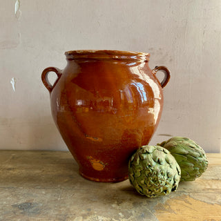 Antique French Orange Glazed Confit Pot