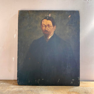 Antique French Portrait Painted on Wooden Board