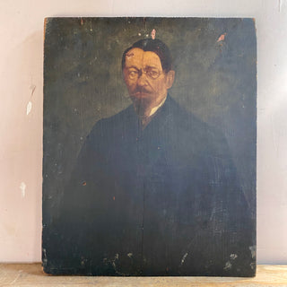 Antique French Portrait Painted on Wooden Board