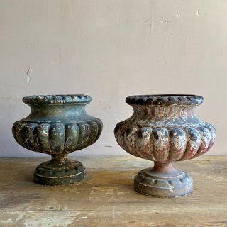 Pair Of Early 20th Century French Cast Iron Medici Urns