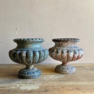 Pair Of Early 20th Century French Cast Iron Medici Urns