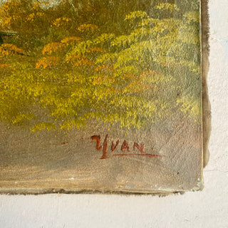 Antique French Oil On Canvas Country Scene