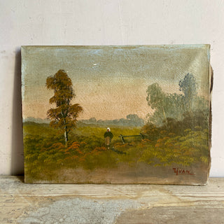 Antique French Oil On Canvas Country Scene