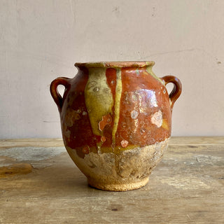 Antique French Orange & Yellow Glazed Confit Pot