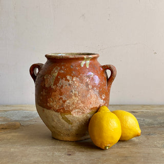 Antique French Orange & Yellow Glazed Confit Pot