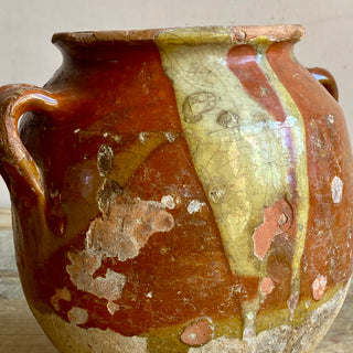 Antique French Orange & Yellow Glazed Confit Pot