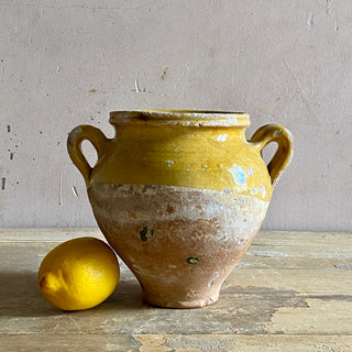 Antique Yellow Glazed Confit Pot - Rare Small Size