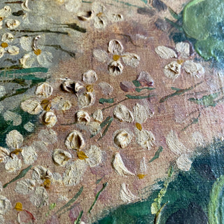 Antique French Oil On Canvas Depicting Flowers On A Book