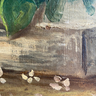 Antique French Oil On Canvas Depicting Flowers On A Book