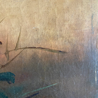 Antique French Oil On Canvas Depicting Flowers On A Book