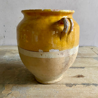Antique Yellow Glazed Confit Pot - Medium Size