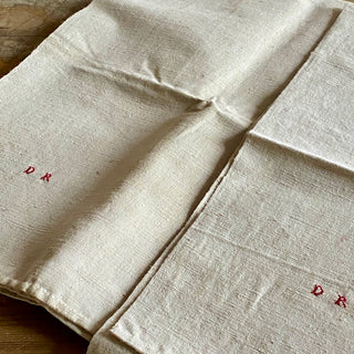 Pair of Large Vintage French Linen Tea Towels - New Old Stock