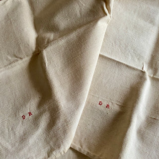 Pair of Large Vintage French Linen Tea Towels - New Old Stock