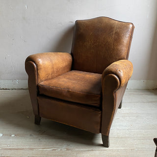 Vintage French Leather Club Chair - Cognac Brown