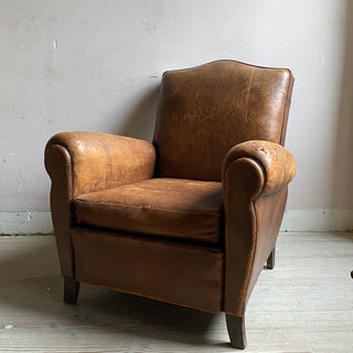 Vintage French Leather Club Chair - Cognac Brown